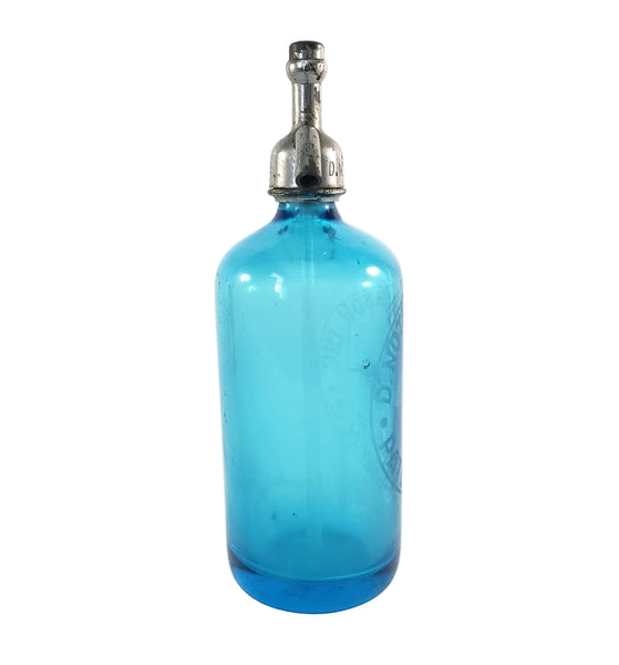 Vintage Turquoise Blue Etched Siphon Seltzer Bottle D. Notkin & Son. Inc. Patterson, NJ