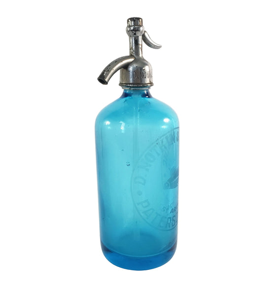 Vintage Turquoise Blue Etched Siphon Seltzer Bottle D. Notkin & Son. Inc. Patterson, NJ