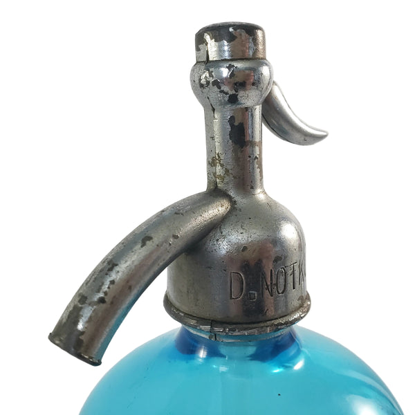 Vintage Turquoise Blue Etched Siphon Seltzer Bottle D. Notkin & Son. Inc. Patterson, NJ