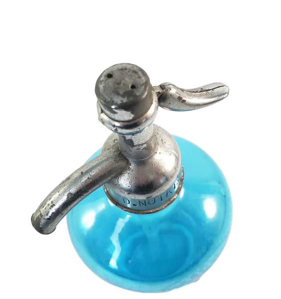 Vintage Turquoise Blue Etched Siphon Seltzer Bottle D. Notkin & Son. Inc. Patterson, NJ