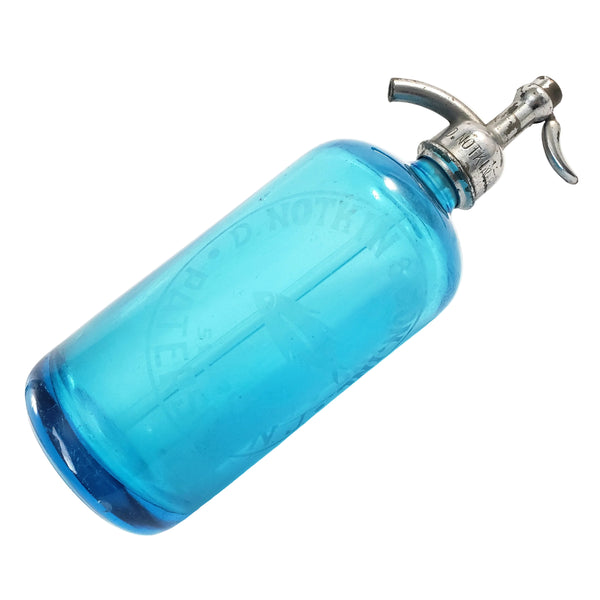 Vintage Turquoise Blue Etched Siphon Seltzer Bottle D. Notkin & Son. Inc. Patterson, NJ