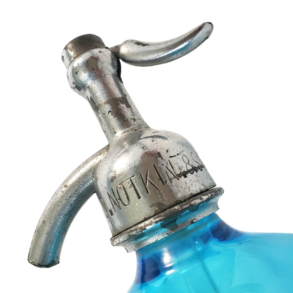 Vintage Turquoise Blue Etched Siphon Seltzer Bottle D. Notkin & Son. Inc. Patterson, NJ