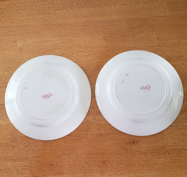 Antique Pink Feather Transferware 9” Plates Set of 2 Wood & Challinor Staffordshire England