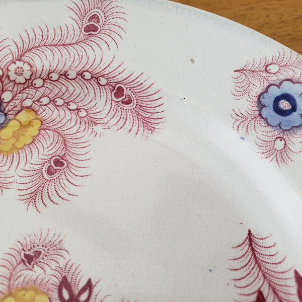 Antique Pink Feather Transferware 9” Plates Set of 2 Wood & Challinor Staffordshire England