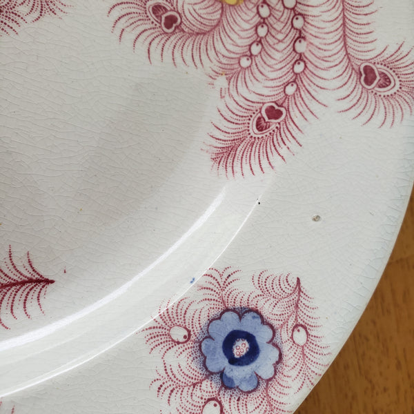 Antique Pink Feather Transferware 9” Plates Set of 2 Wood & Challinor Staffordshire England