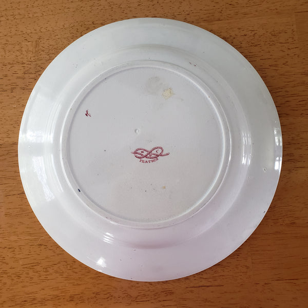 Antique Pink Feather Transferware 9” Plates Set of 2 Wood & Challinor Staffordshire England