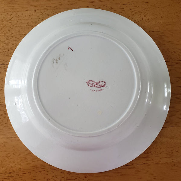 Antique Pink Feather Transferware 9” Plates Set of 2 Wood & Challinor Staffordshire England