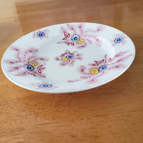 Antique Pink Feather Transferware 9” Plates Set of 2 Wood & Challinor Staffordshire England