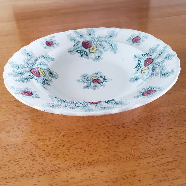 Antique Green Feather Transferware Soup Bowl 10 1/2" Wood & Challinor Staffordshire