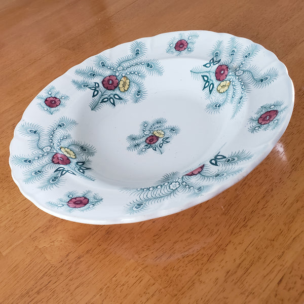 Antique Green Feather Transferware Soup Bowl 10 1/2" Wood & Challinor Staffordshire