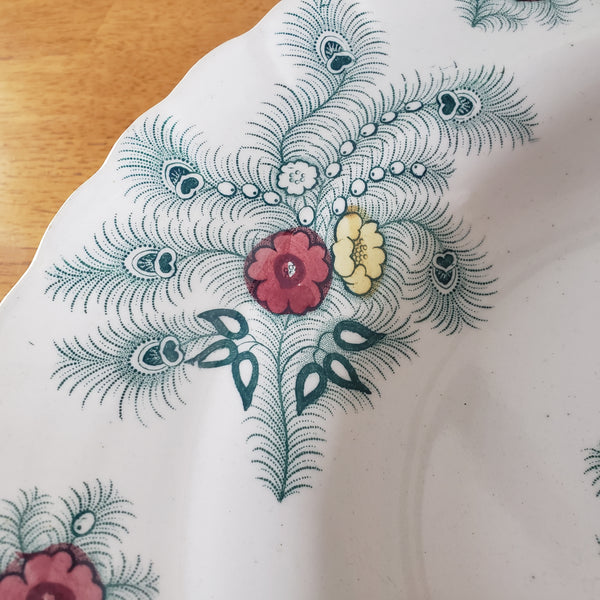 Antique Green Feather Transferware Soup Bowl 10 1/2" Wood & Challinor Staffordshire