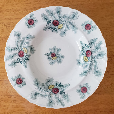 Antique Green Feather Transferware Soup Bowl 10 1/2" Wood & Challinor Staffordshire