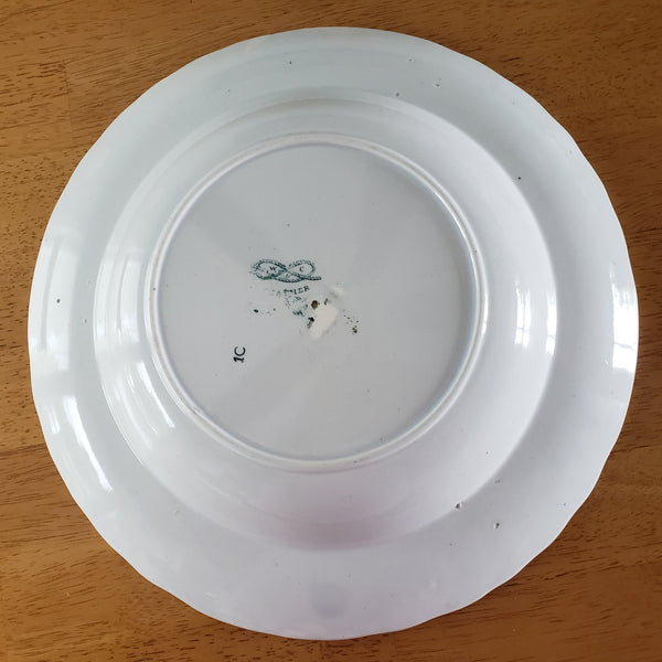 Antique Green Feather Transferware Soup Bowl 10 1/2" Wood & Challinor Staffordshire
