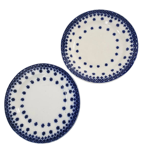 Antique Flow Blue Luncheon Plates "Amish Snowflake" Staffordshire, England