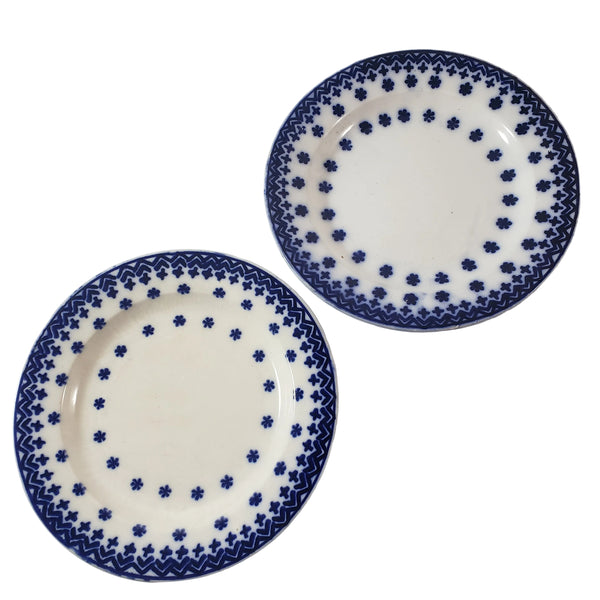 Antique Flow Blue Luncheon Plates "Amish Snowflake" Staffordshire, England