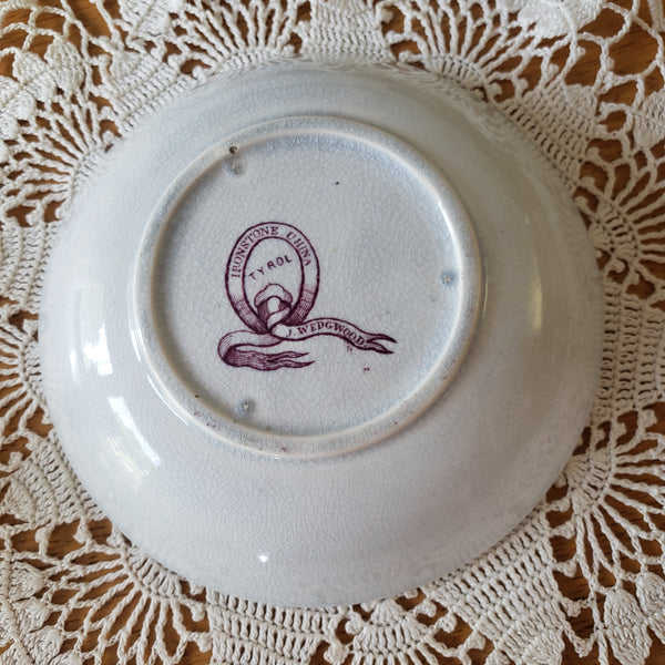 Antique Ironstone Purple Transferware Handleless Cup & Saucer John Wedgwood England