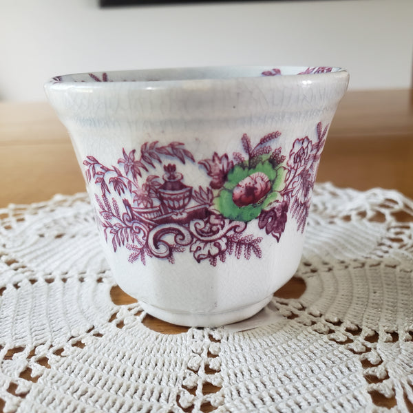 Antique Ironstone Purple Transferware Handleless Cup & Saucer John Wedgwood England