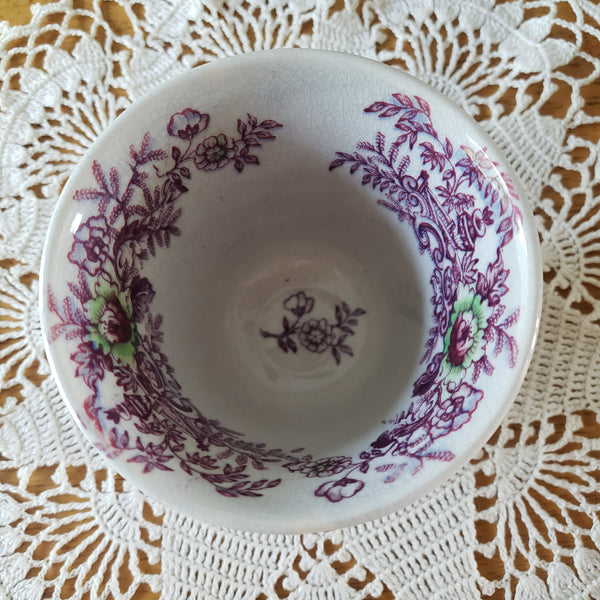 Antique Ironstone Purple Transferware Handleless Cup & Saucer John Wedgwood England