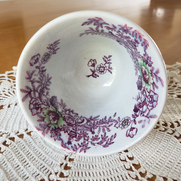 Antique Ironstone Purple Transferware Handleless Cup & Saucer John Wedgwood England