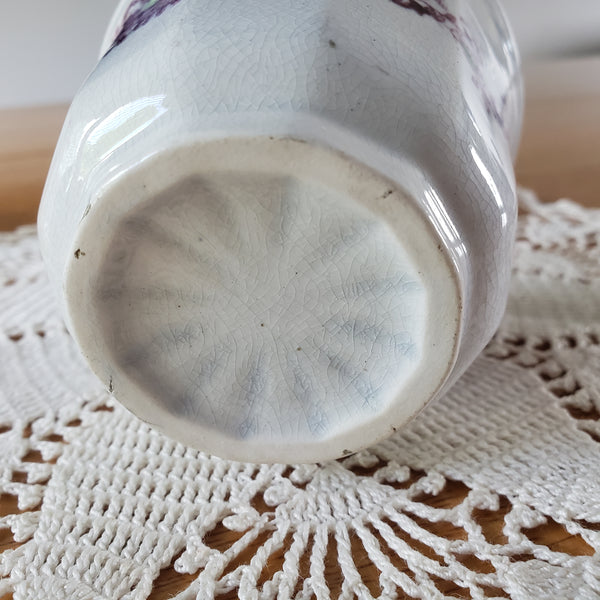 Antique Ironstone Purple Transferware Handleless Cup & Saucer John Wedgwood England