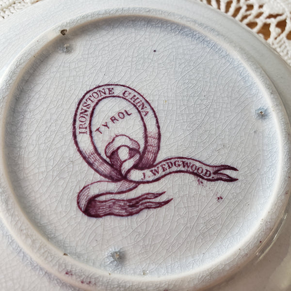 Antique Ironstone Purple Transferware Handleless Cup & Saucer John Wedgwood England