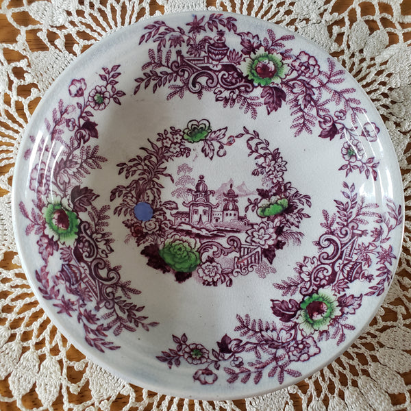 Antique Ironstone Purple Transferware Handleless Cup & Saucer John Wedgwood England