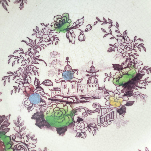 Antique Ironstone Purple Transfer Plates TYROL Set of 2 John Wedgwood England