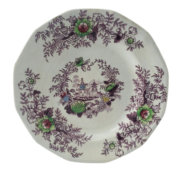 Antique Ironstone Purple Transfer Plates TYROL Set of 2 John Wedgwood England