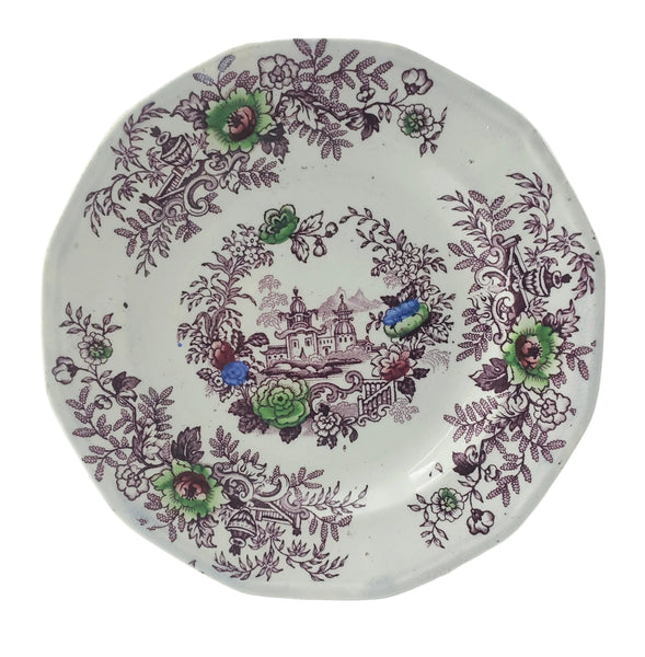 Antique Ironstone Purple Transfer Plates TYROL Set of 2 John Wedgwood England