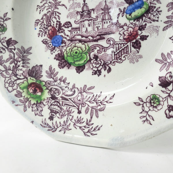Antique Ironstone Purple Transfer Plates TYROL Set of 2 John Wedgwood England