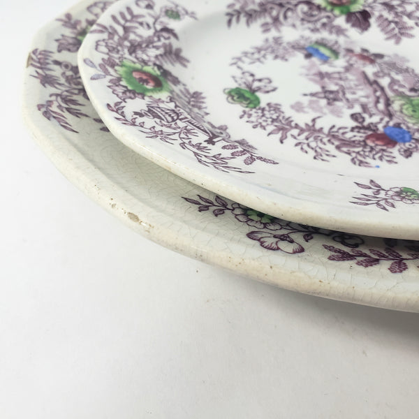 Antique Ironstone Purple Transfer Plates TYROL Set of 2 John Wedgwood England