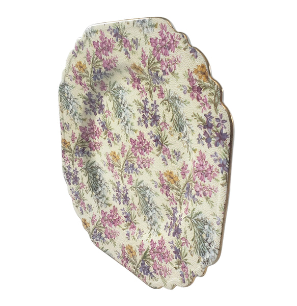 Mid-Century Lord Nelson Ware Salad Plate “Heather” Octagon Chintz Gold Gilt Rim England