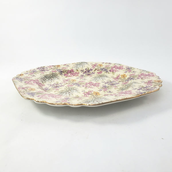 Mid-Century Lord Nelson Ware Salad Plate “Heather” Octagon Chintz Gold Gilt Rim England