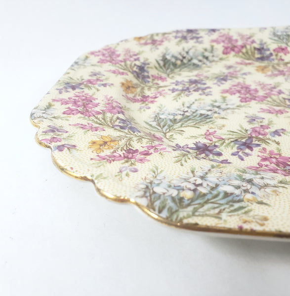 Mid-Century Lord Nelson Ware Salad Plate “Heather” Octagon Chintz Gold Gilt Rim England