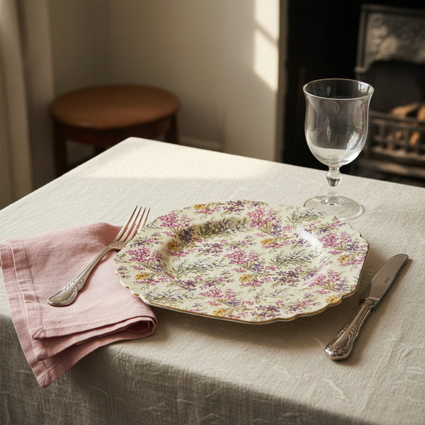 Mid-Century Lord Nelson Ware Salad Plate “Heather” Octagon Chintz Gold Gilt Rim England
