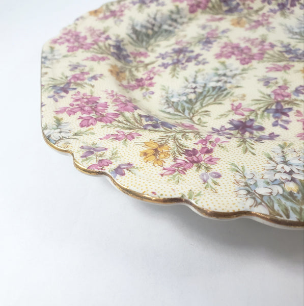 Mid-Century Lord Nelson Ware Salad Plate “Heather” Octagon Chintz Gold Gilt Rim England
