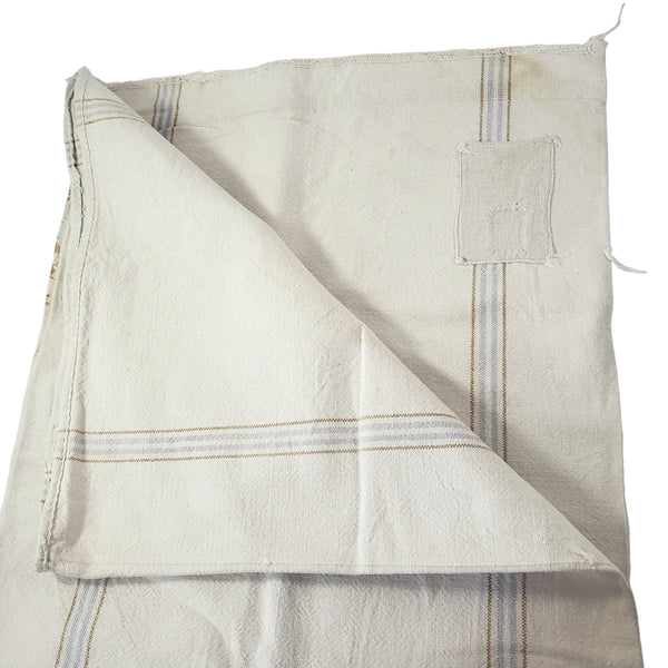 Vintage Farmhouse Sewn Grain Feed Sacks Blue & Brown Stripes Authentic Rural Patchwork