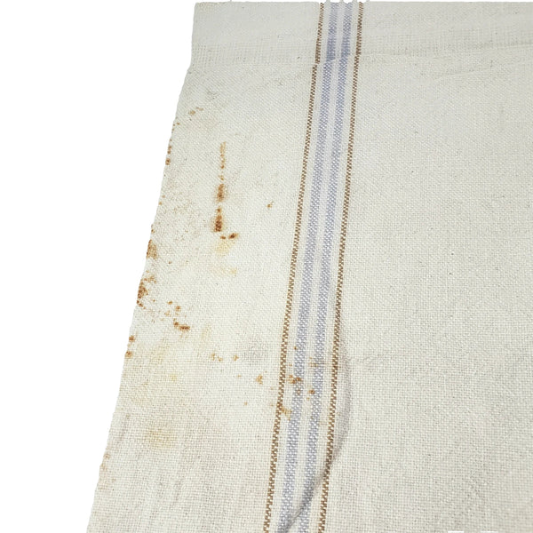 Vintage Farmhouse Sewn Grain Feed Sacks Blue & Brown Stripes Authentic Rural Patchwork