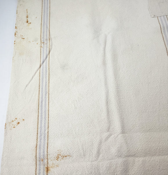 Vintage Farmhouse Sewn Grain Feed Sacks Blue & Brown Stripes Authentic Rural Patchwork