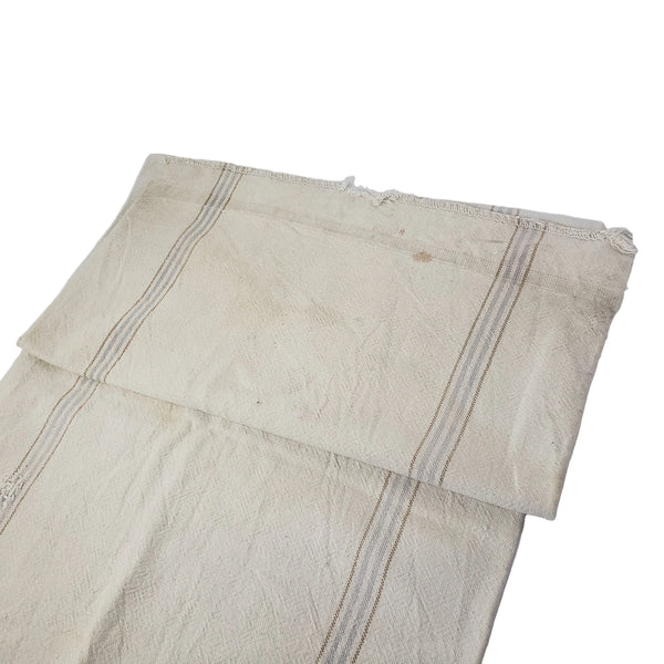 Vintage Farmhouse Sewn Grain Feed Sacks Blue & Brown Stripes Authentic Rural Patchwork