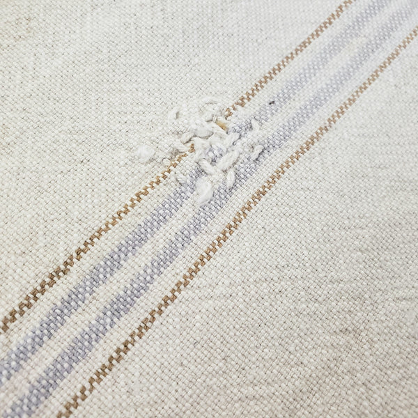 Vintage Farmhouse Sewn Grain Feed Sacks Blue & Brown Stripes Authentic Rural Patchwork