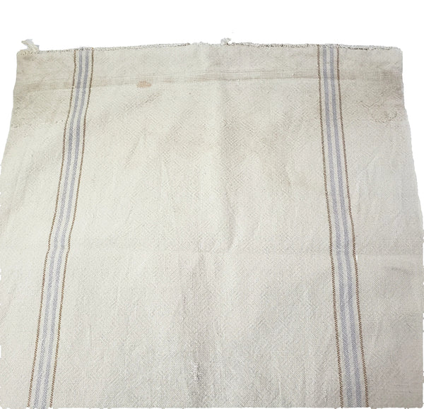 Vintage Farmhouse Sewn Grain Feed Sacks Blue & Brown Stripes Authentic Rural Patchwork