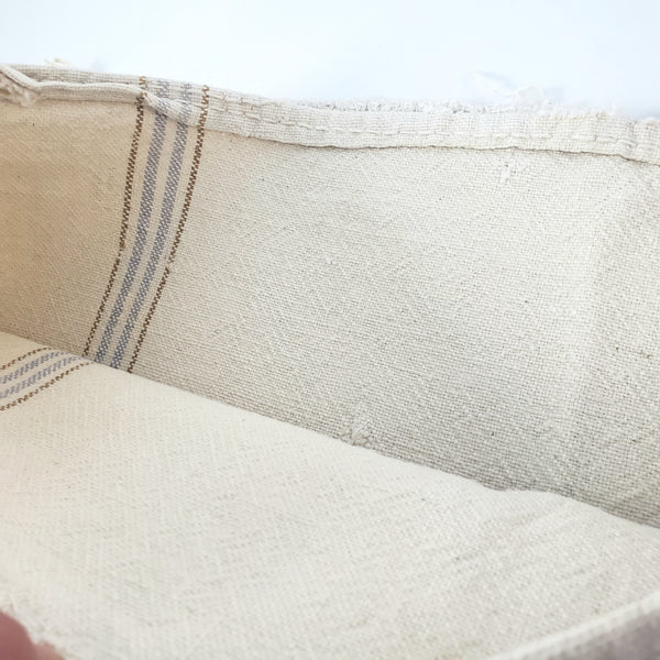 Vintage Farmhouse Sewn Grain Feed Sacks Blue & Brown Stripes Authentic Rural Patchwork