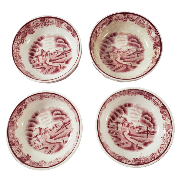 Vintage Pink Transferware Small Salt Dips Set of 4 Wood & Sons English Scenery England