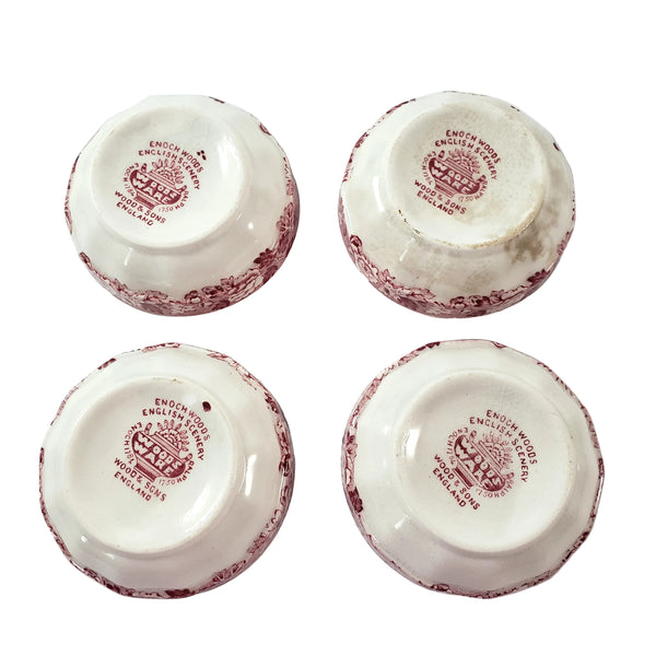 Vintage Pink Transferware Small Salt Dips Set of 4 Wood & Sons English Scenery England