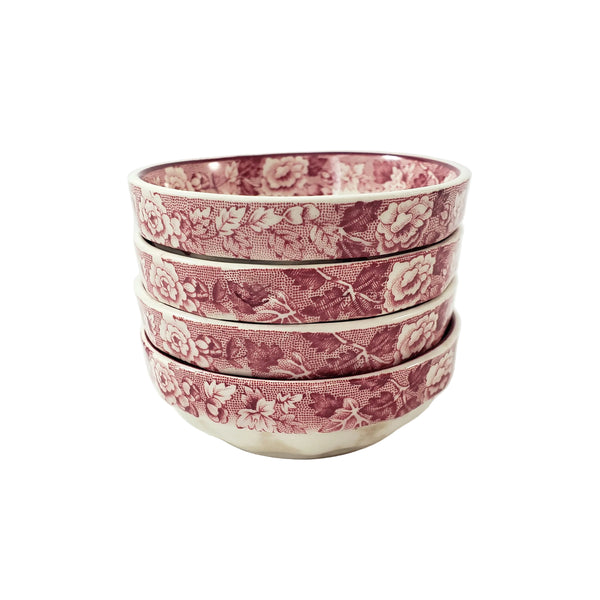 Vintage Pink Transferware Small Salt Dips Set of 4 Wood & Sons English Scenery England