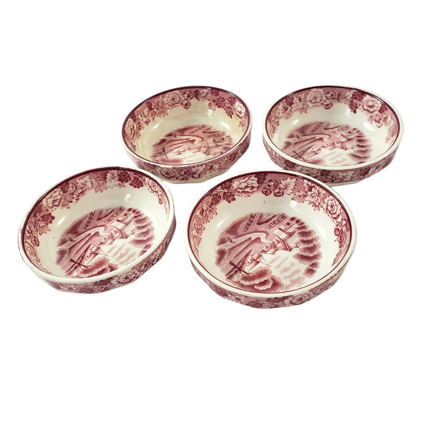 Vintage Pink Transferware Small Salt Dips Set of 4 Wood & Sons English Scenery England