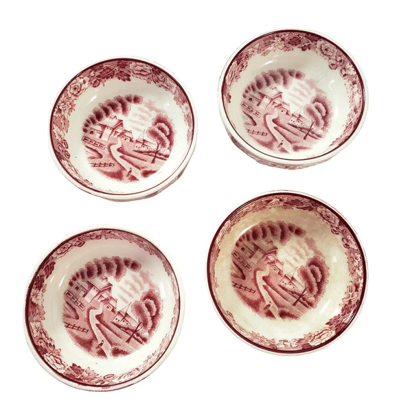 Vintage Pink Transferware Small Salt Dips Set of 4 Wood & Sons English Scenery England