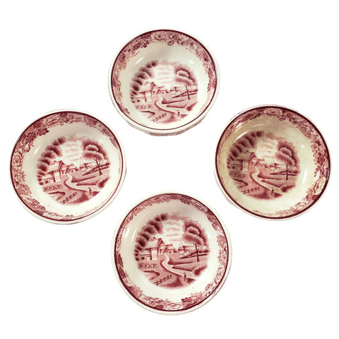 Vintage Pink Transferware Small Salt Dips Set of 4 Wood & Sons English Scenery England