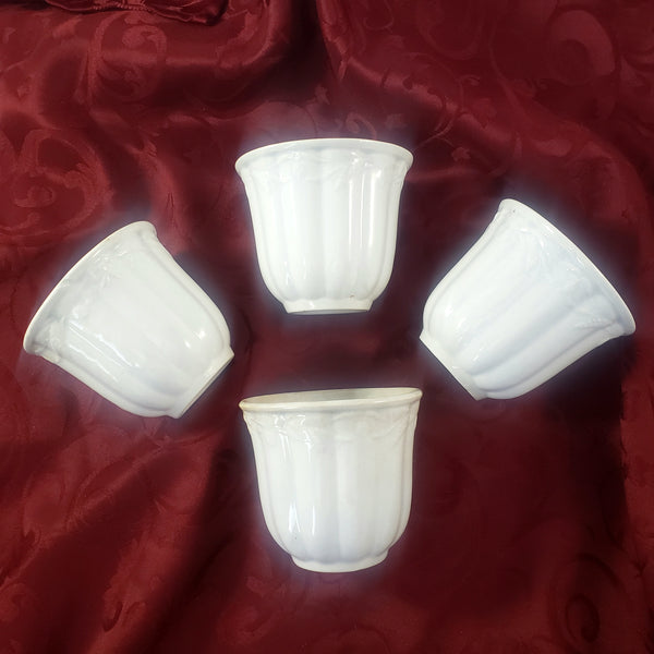 Antique English White Ironstone Handleless Cups Set of 4 Bow Clover Wheat Pattern